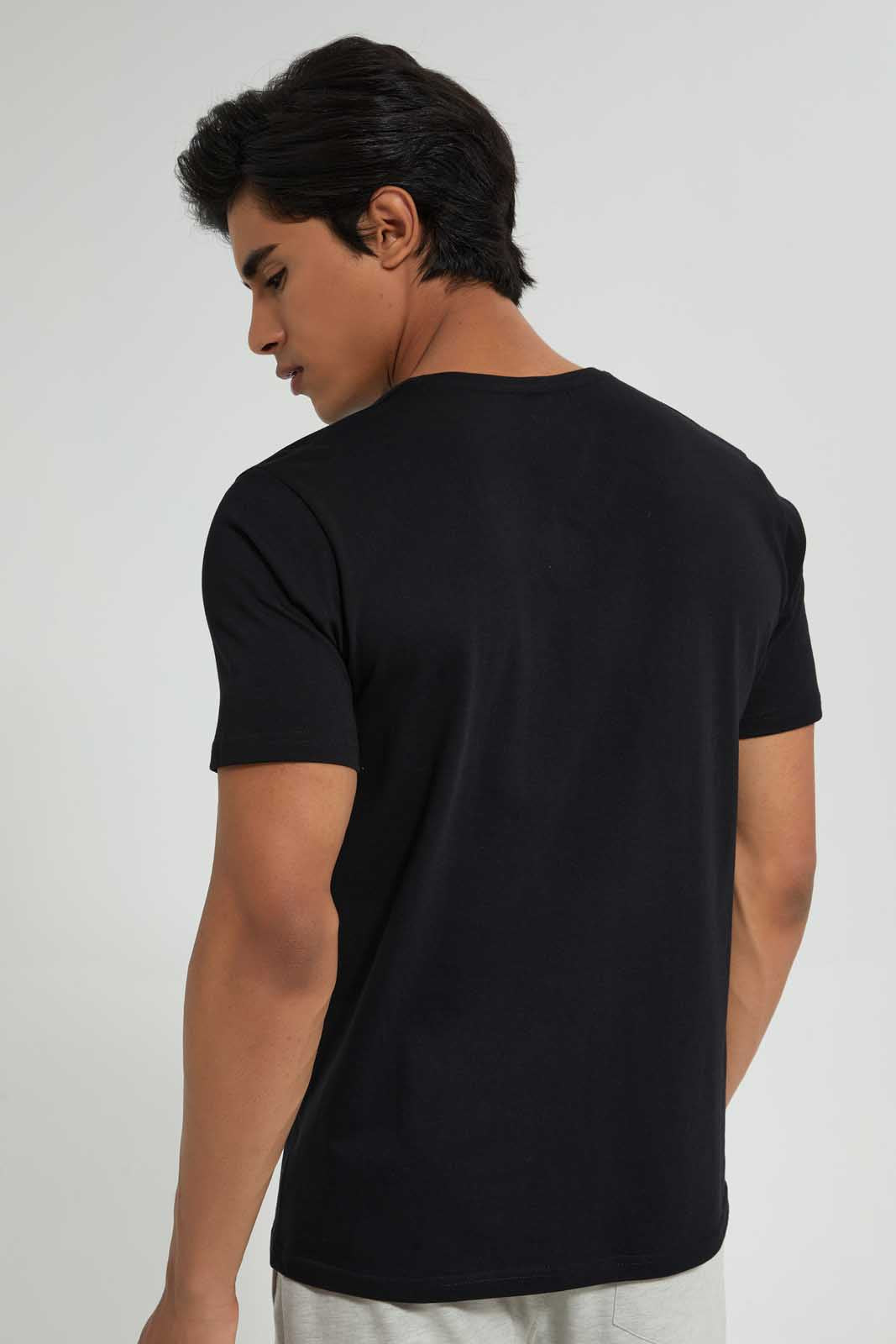 Redtag-Black-V-Neck-Basic-T-Shirt-V-Neck-Tees-Men's-