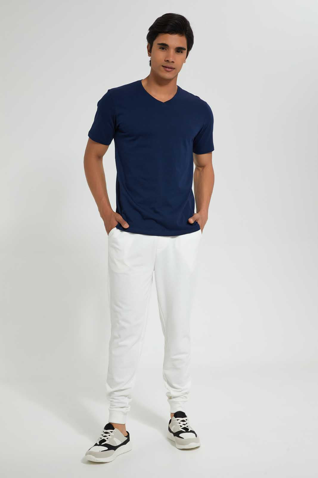 Redtag-Navy-V-Neck-Basic-T-Shirt-V-Neck-Tees-Men's-