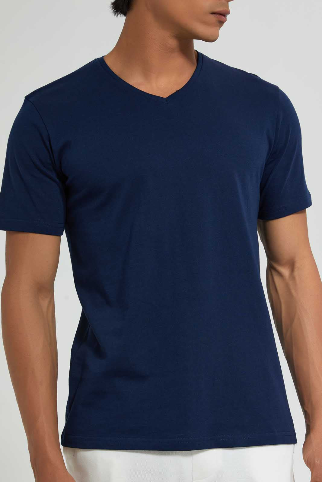 Redtag-Navy-V-Neck-Basic-T-Shirt-V-Neck-Tees-Men's-