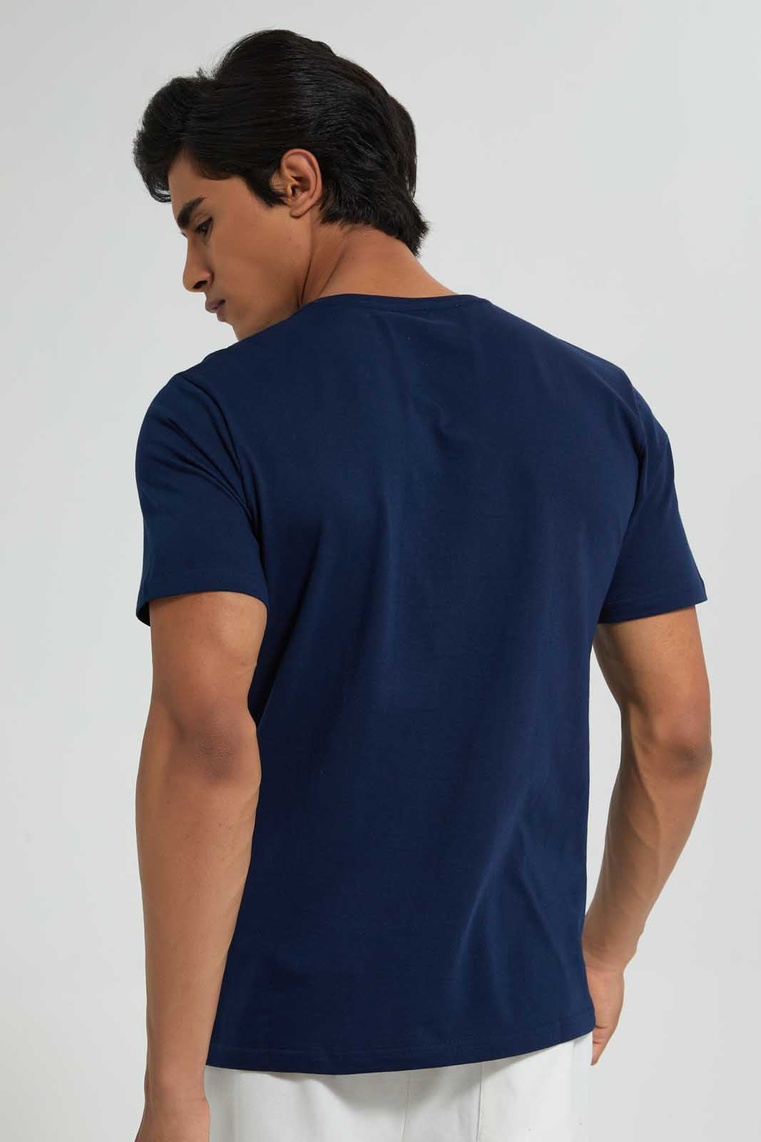 Redtag-Navy-V-Neck-Basic-T-Shirt-V-Neck-Tees-Men's-