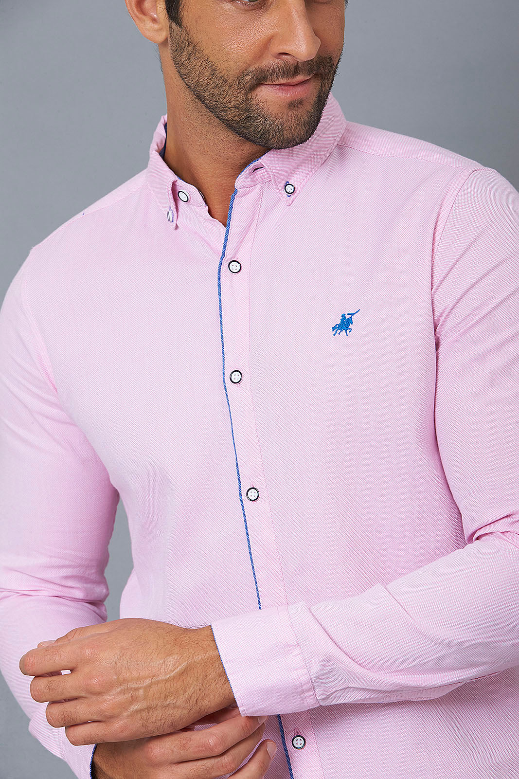 Pink Slim-Fit Long Sleeve Birdseye Shirt - REDTAG