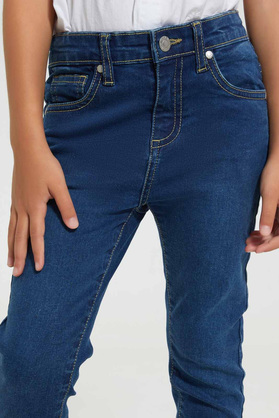 Redtag-Blue-5-Pocket-Jean-Jeans-Slim-Fit-Girls-2 to 8 Years
