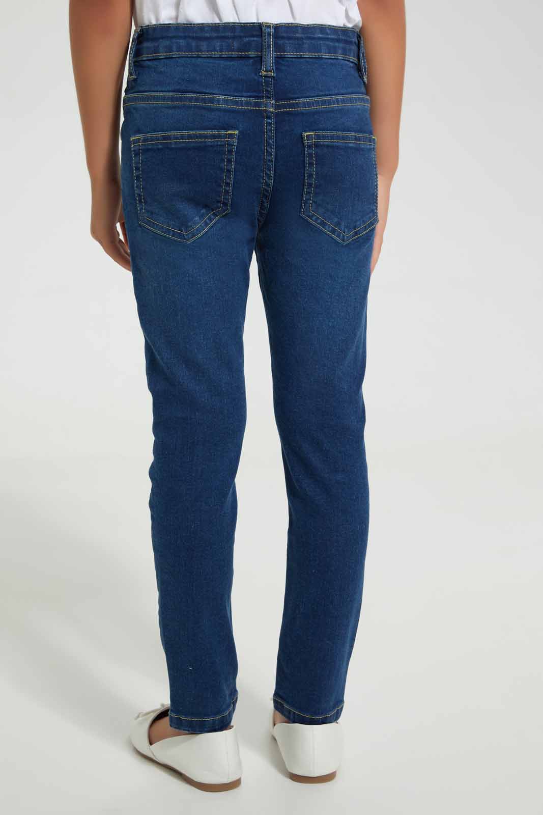 Redtag-Blue-5-Pocket-Jean-Jeans-Slim-Fit-Girls-2 to 8 Years