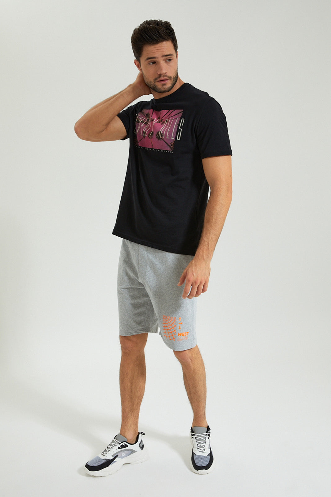 Grey Elasticated West Printed Short