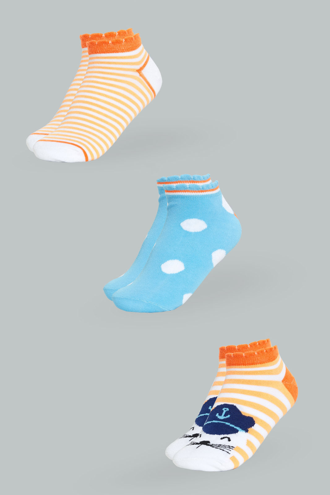 Redtag-Assorted-Printed-Ankle-Socks-(Pack-Of-3)-365,-Colour:Assorted,-Filter:Women's-Clothing,-Non-Sale,-Section:Women,-Women-Socks-Women's-
