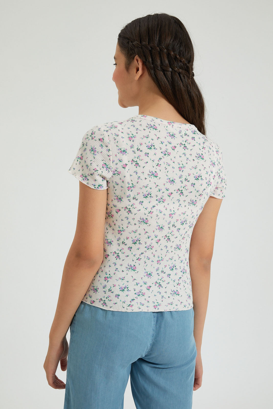 Ivory/Pink Floral Print Jacquard T-Shirt