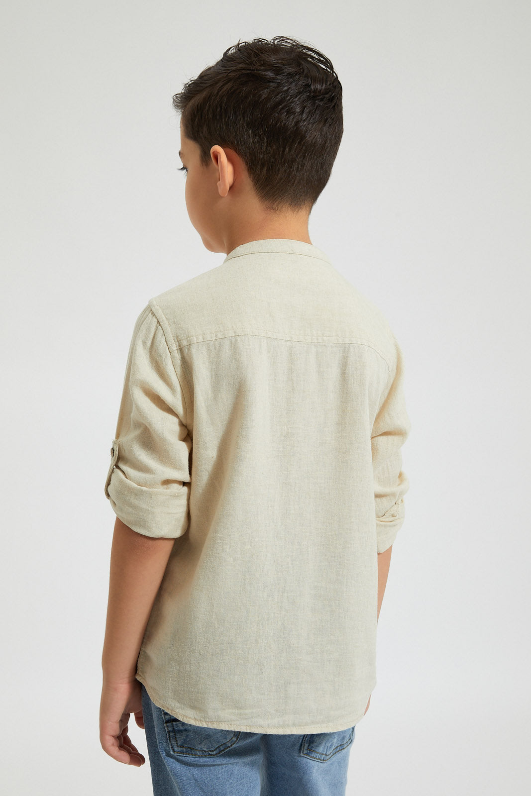 Beige Mandarin Plain Shirt