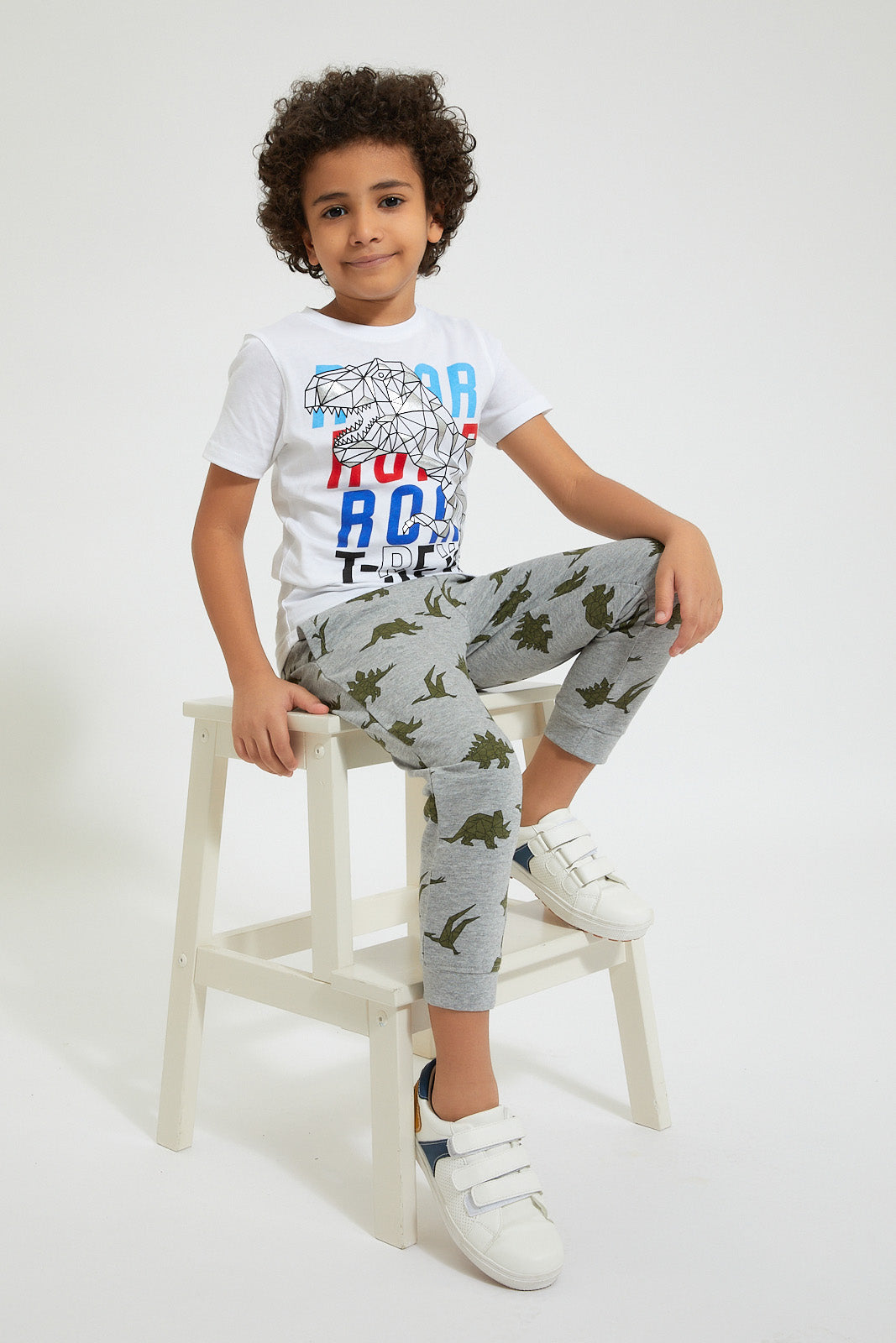 White Dinosaur Foil Printed T-Shirt