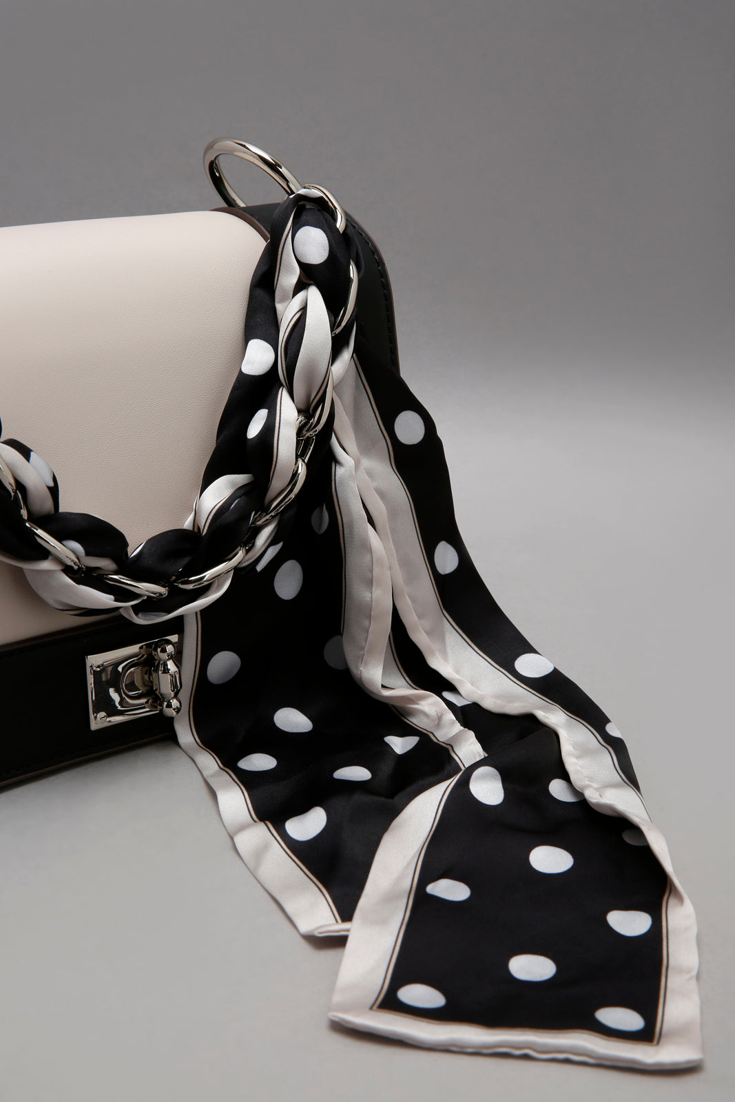 Black/Beige Cross Body Bag With Scarf