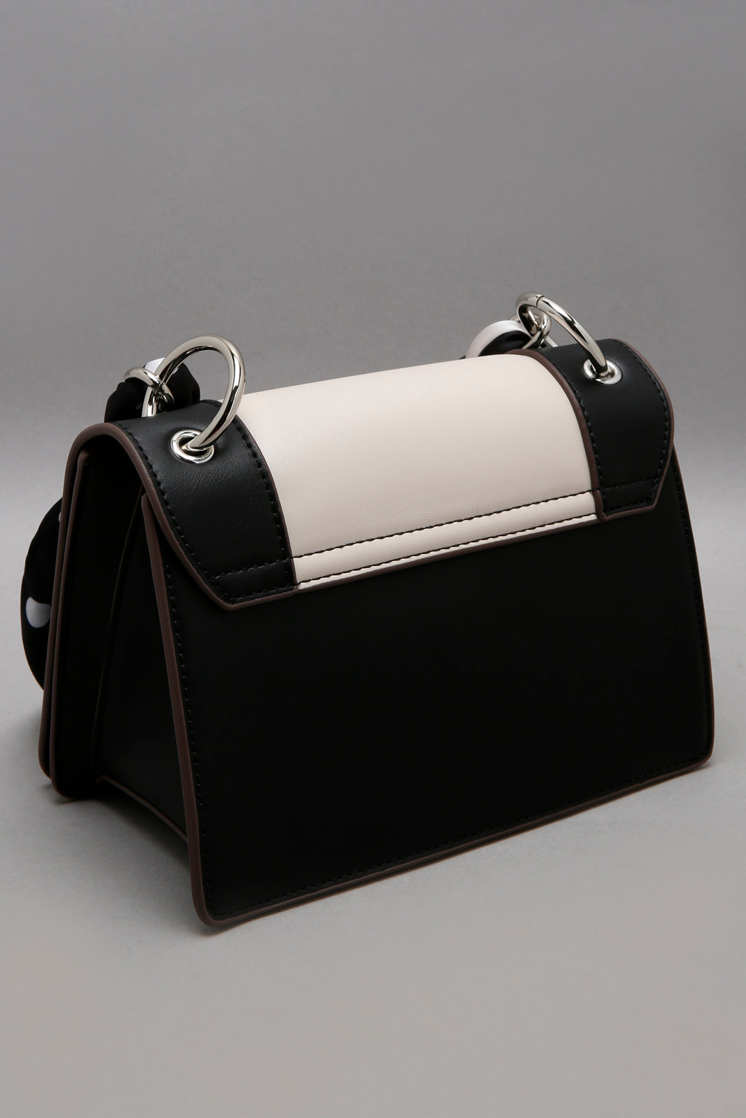 Black/Beige Cross Body Bag With Scarf