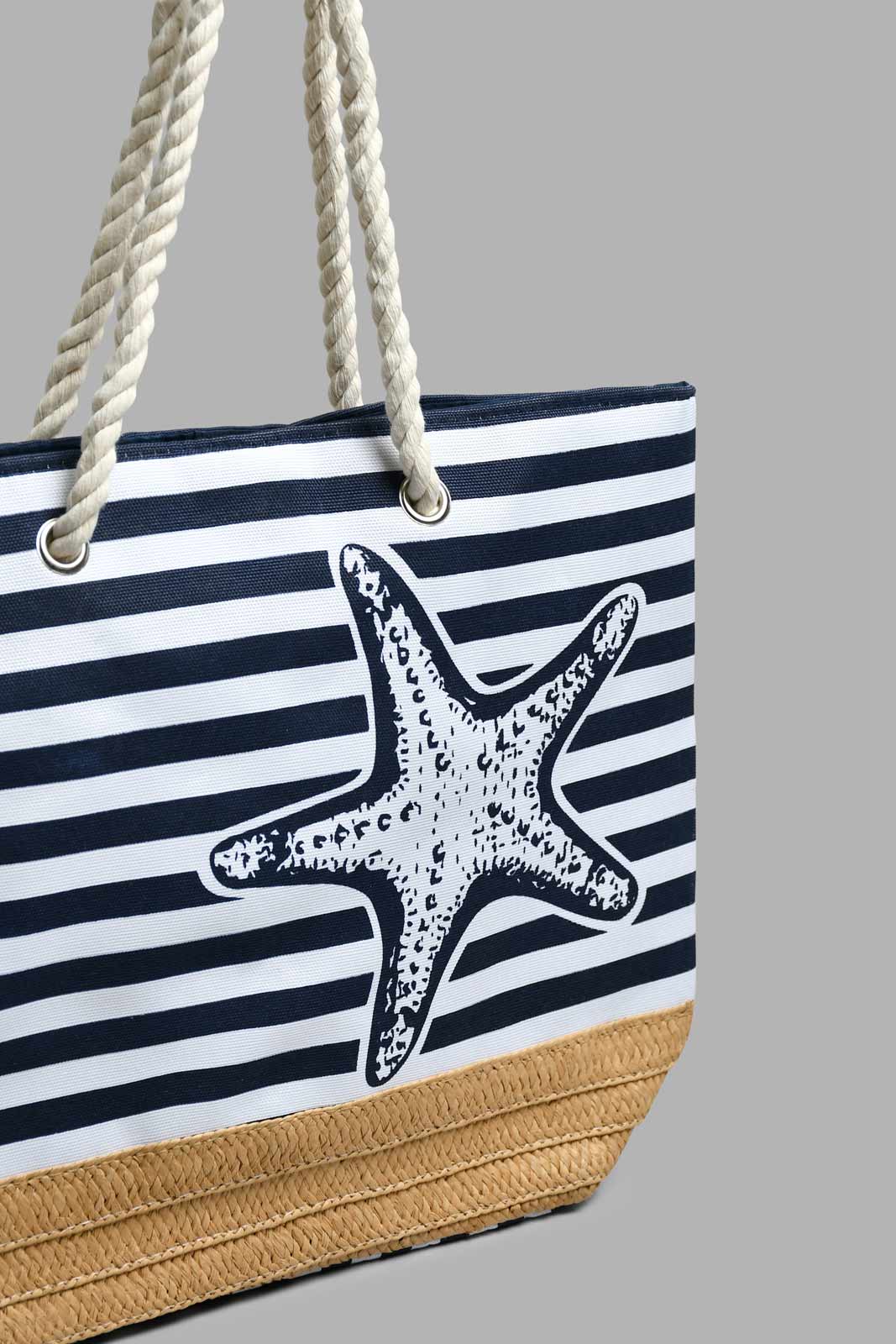 Redtag-Navy-Blue-And-White-Nautical-Stripe-Beach-Bag-Beach-Bags-Women-