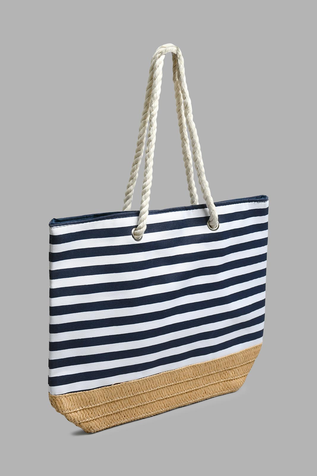 Redtag-Navy-Blue-And-White-Nautical-Stripe-Beach-Bag-Beach-Bags-Women-