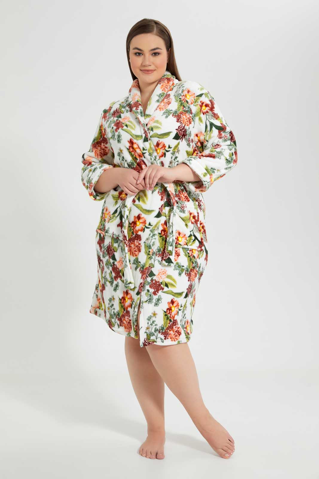 White Floral Ultra Soft Bathrobe