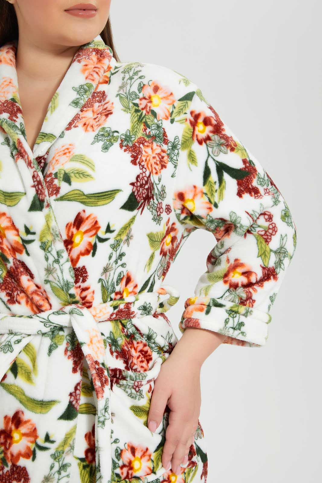 White Floral Ultra Soft Bathrobe