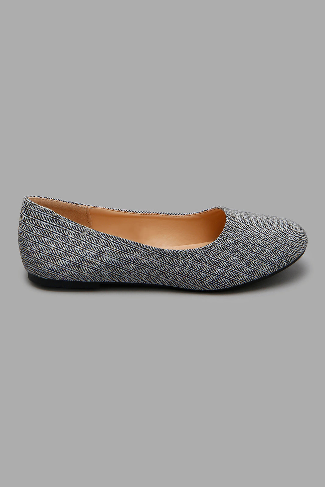 Grey Herringbone Print Ballerina