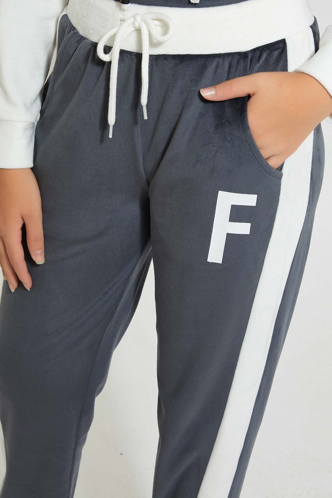 Redtag-Grey/White-Coloblocking-Velour-Jogger-Colour:Grey,-Deals:20%OFF,-Filter:Senior-Girls-(9-to-14-Yrs),-GSR-Joggers,-New-In,-New-In-GSR,-Non-Sale,-Section:Kidswear,-TBL,-W21B-Senior-Girls-9 to 14 Years