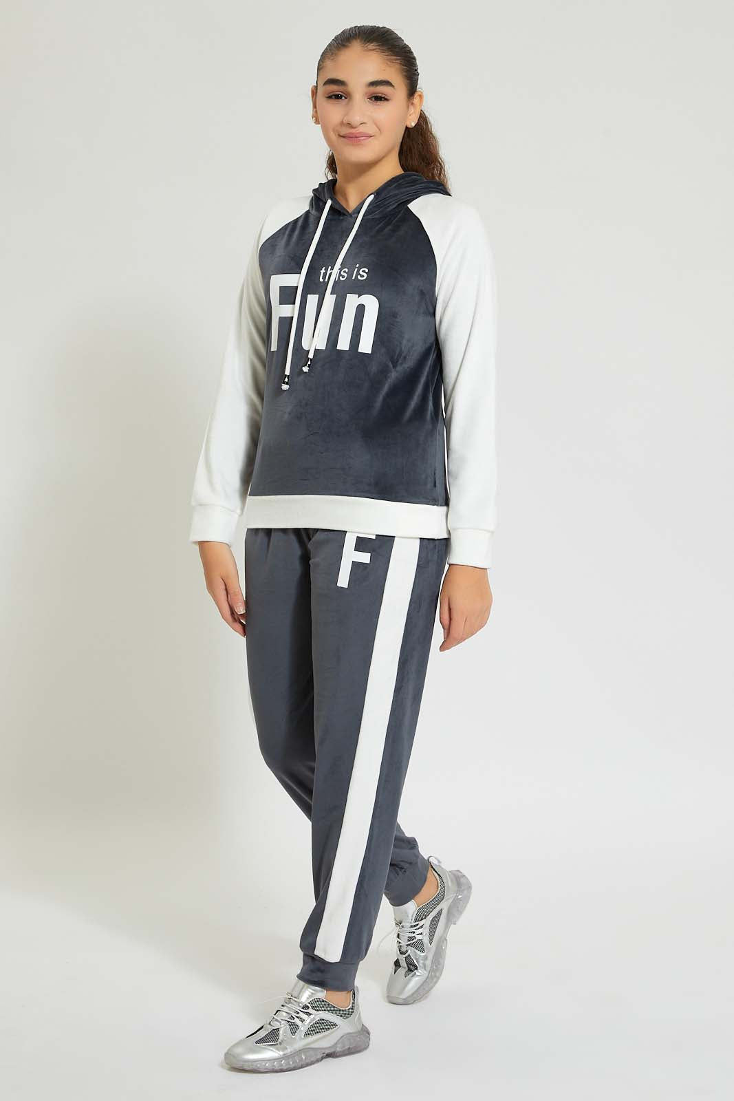 Redtag-Grey/White-Coloblocking-Velour-Jogger-Colour:Grey,-Deals:20%OFF,-Filter:Senior-Girls-(9-to-14-Yrs),-GSR-Joggers,-New-In,-New-In-GSR,-Non-Sale,-Section:Kidswear,-TBL,-W21B-Senior-Girls-9 to 14 Years