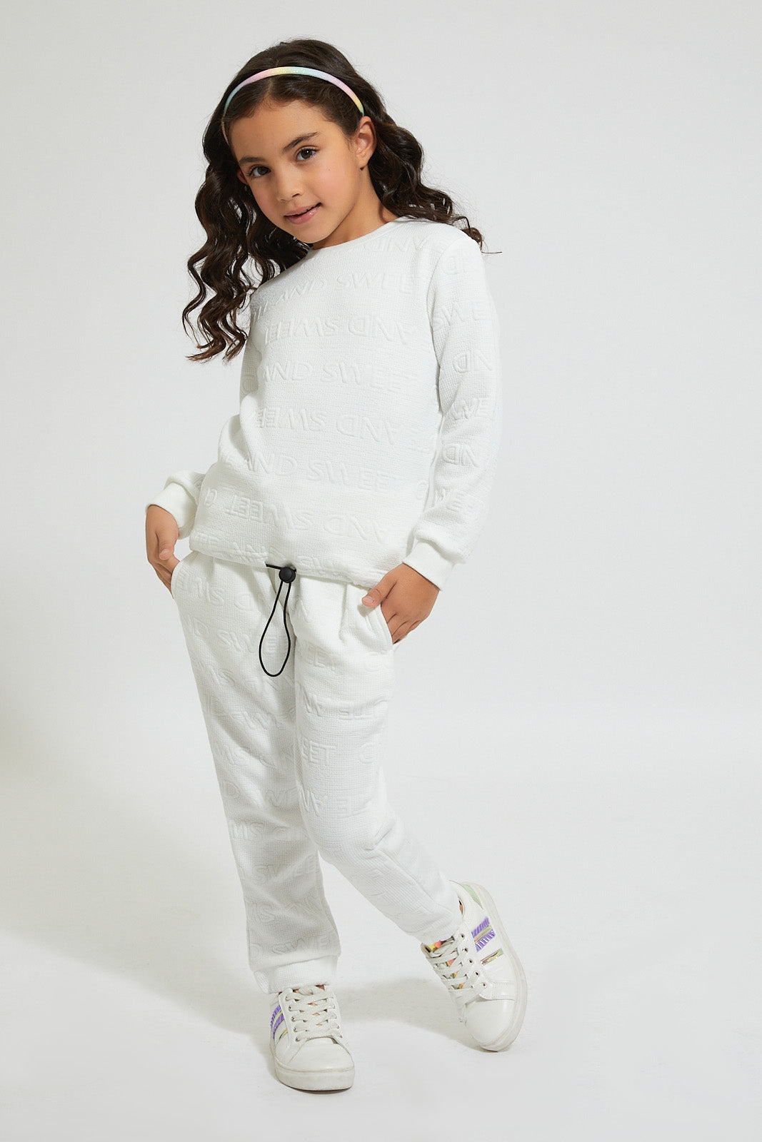 Girls White Jacquard Jogger