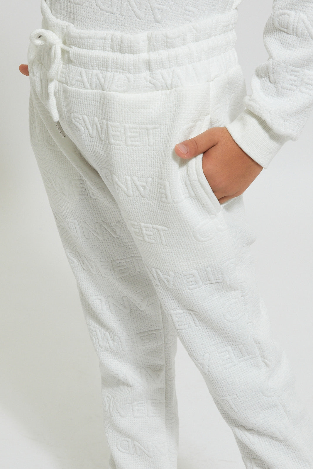 Girls White Jacquard Jogger