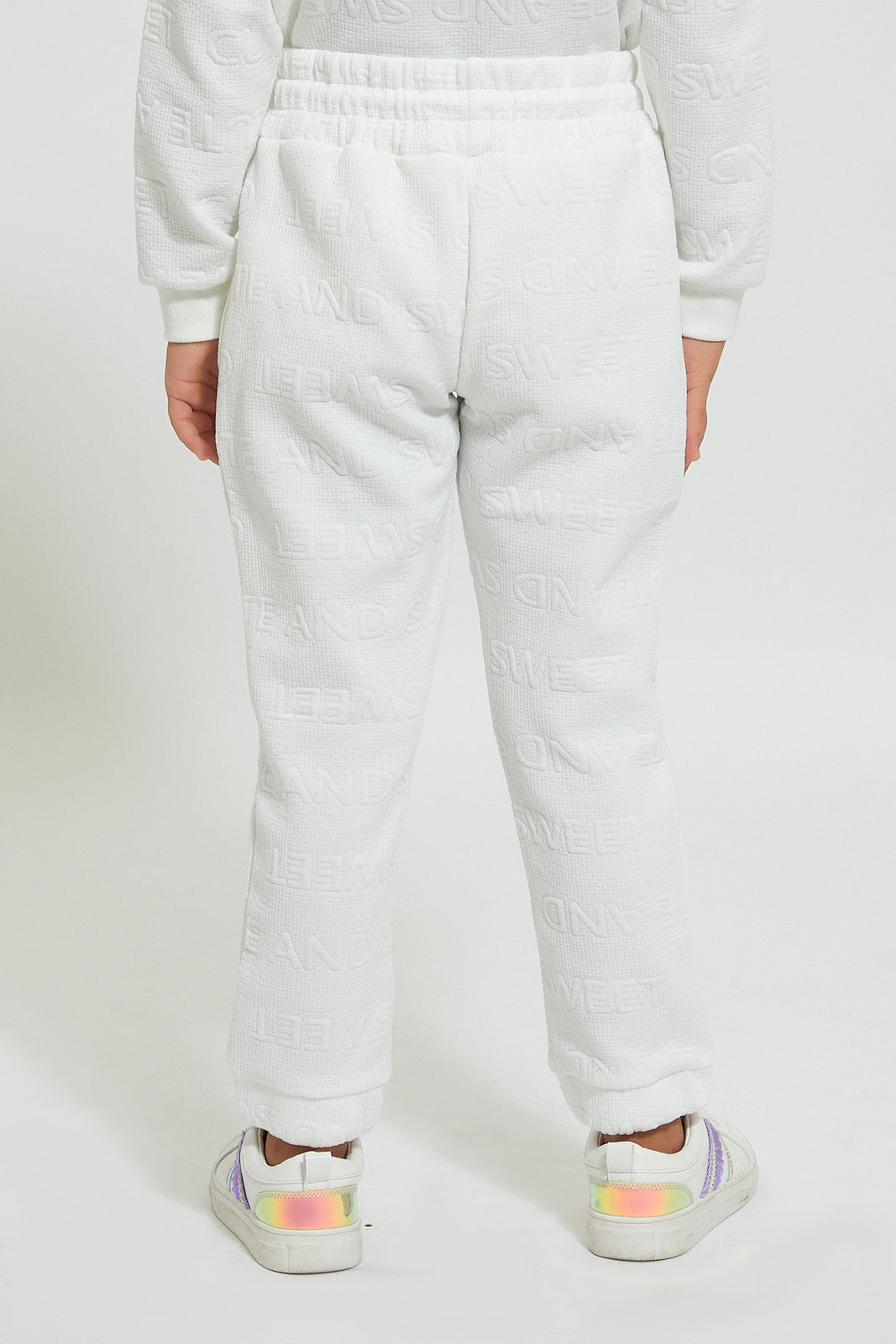 Girls White Jacquard Jogger