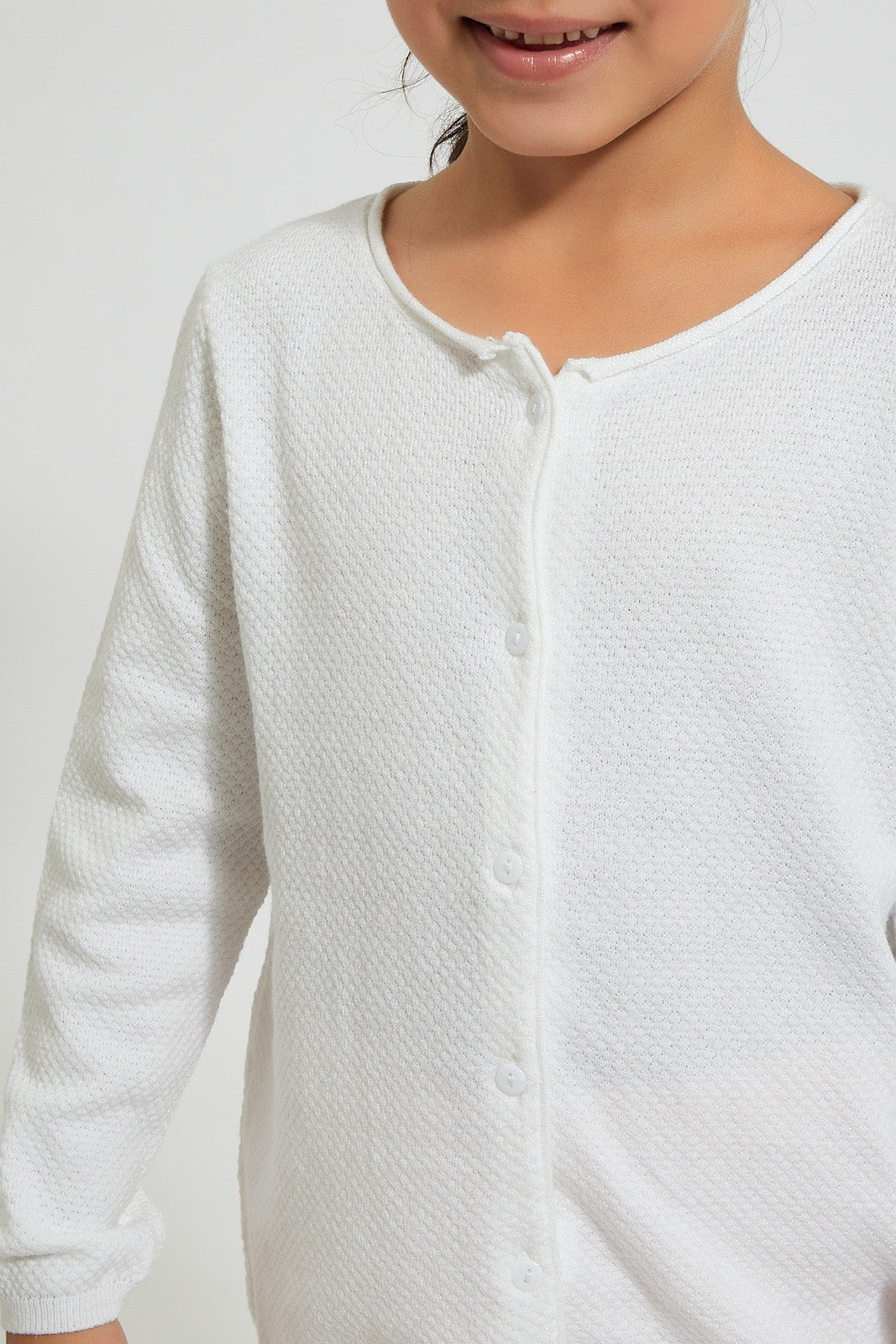 Girls White Ribbed Cardigan
