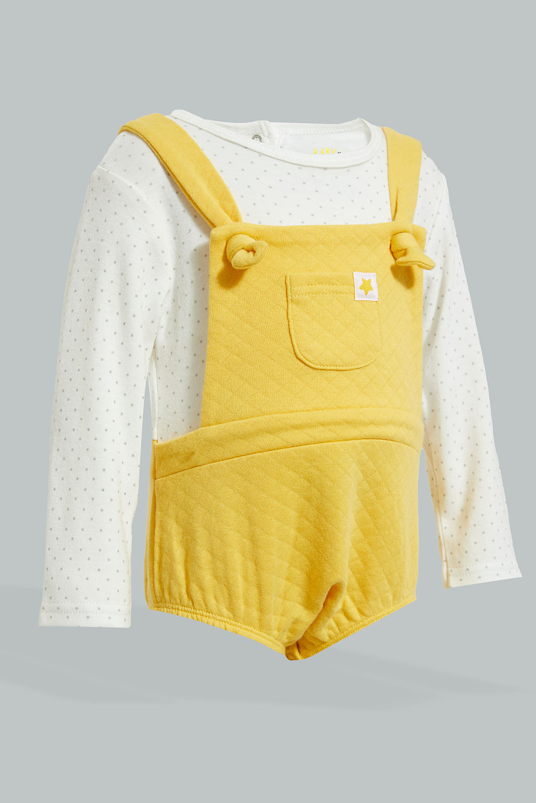 Yellow/White Velour Top Unisex Dungaree Romper