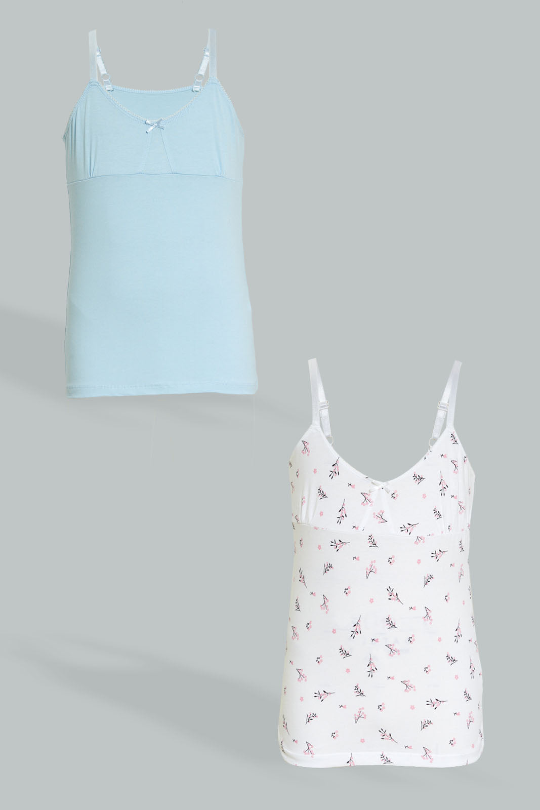 Redtag-Lt-Blue-X-Floral-Vest-(2Pack)-Vests-Senior-Girls-9 to 14 Years