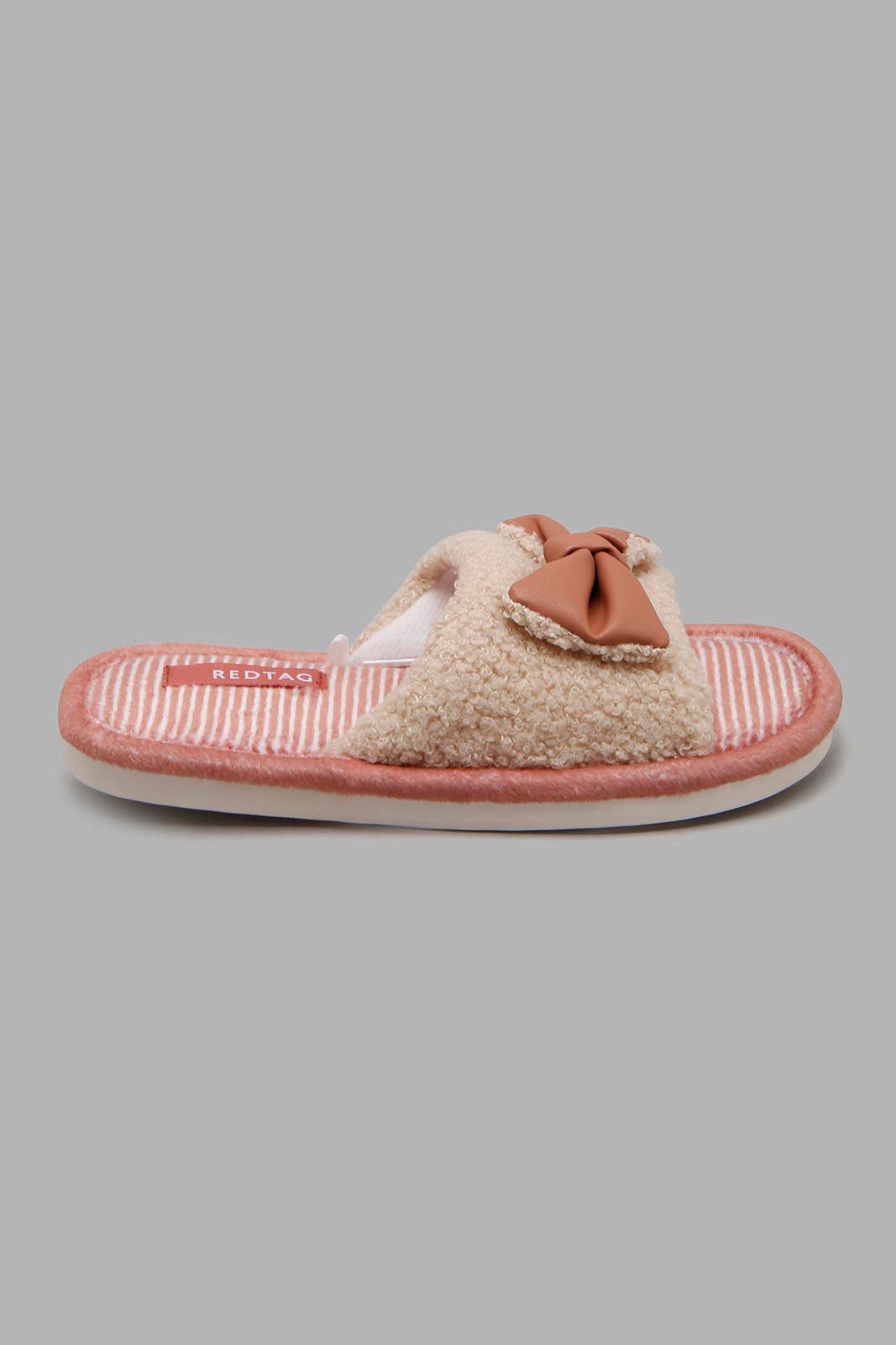 Redtag-Ivory-Bow-Trim-Slippers-Slippers-Senior-Girls-5 to 14 Years