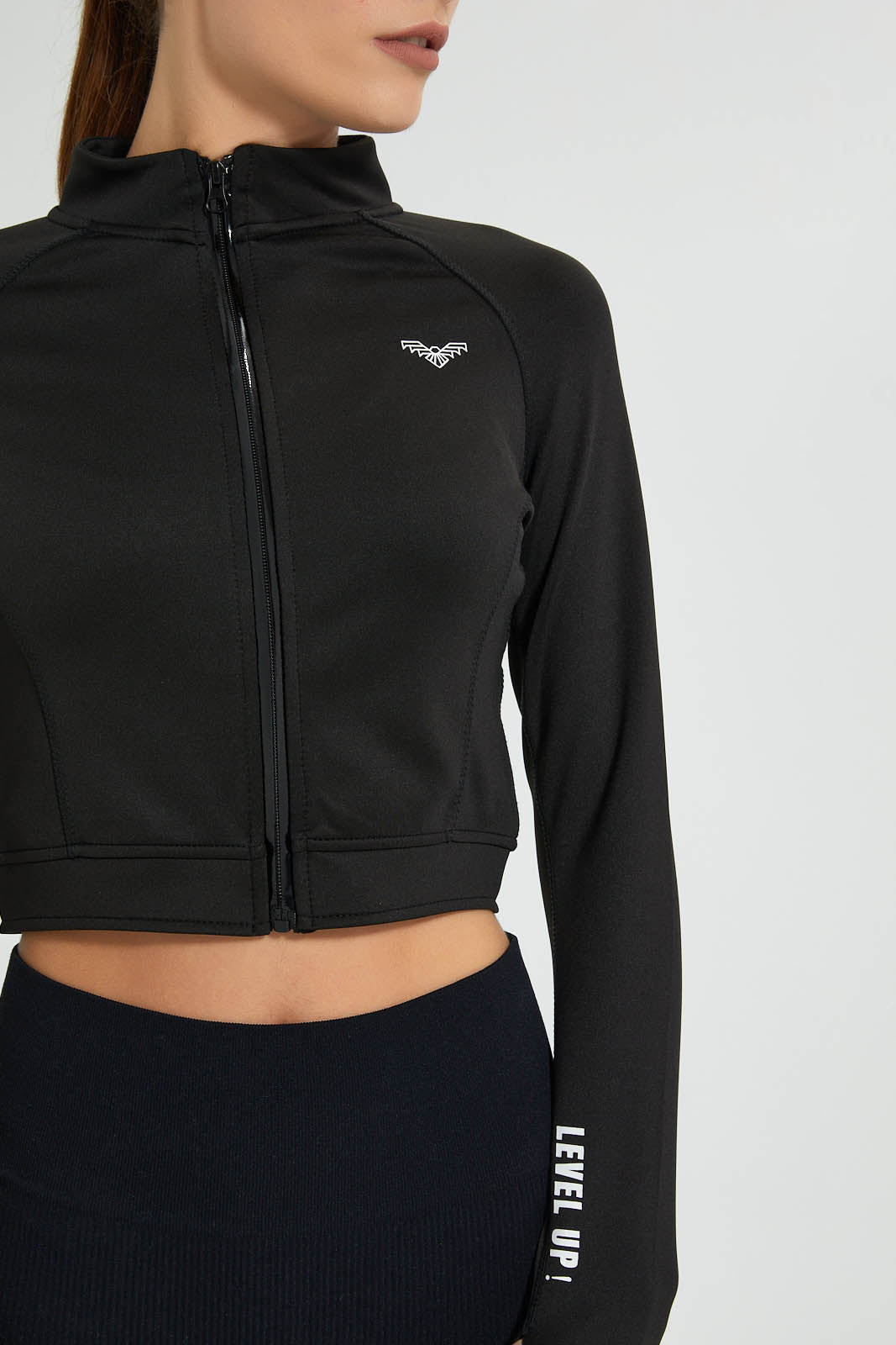 Redtag-Black-Zip-Front-Sweatshirt-With-Placement-Print-Colour:Black,-Filter:Women's-Clothing,-New-In,-New-In-Women,-Non-Sale,-Section:Women,-W21A,-Women-Sweatshirts-Women's-