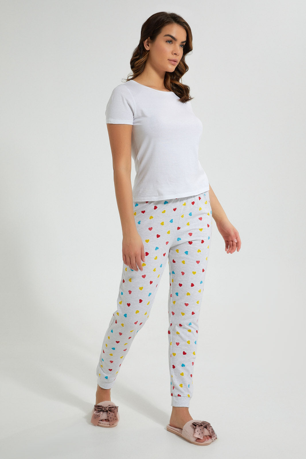 Redtag-Grey-Melange-Heart-Printed-Pyjama-Bottom-Pyjama-Bottoms-Women's-