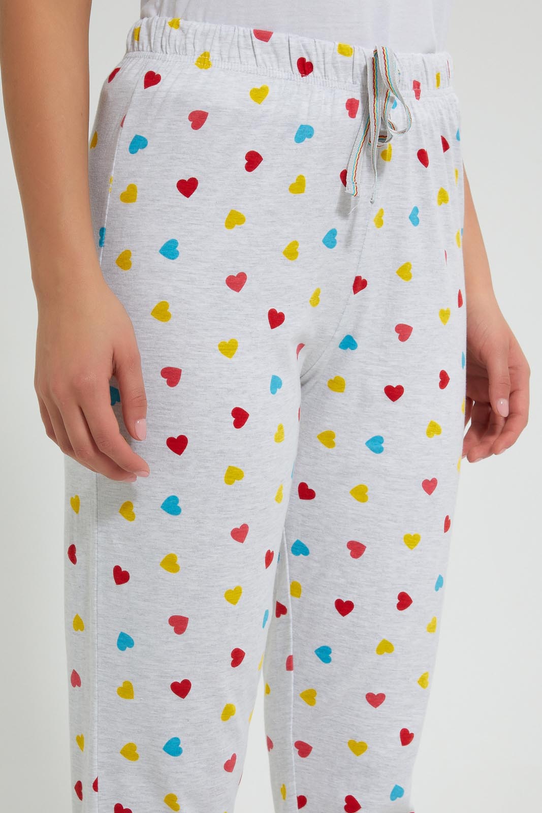 Redtag-Grey-Melange-Heart-Printed-Pyjama-Bottom-Pyjama-Bottoms-Women's-