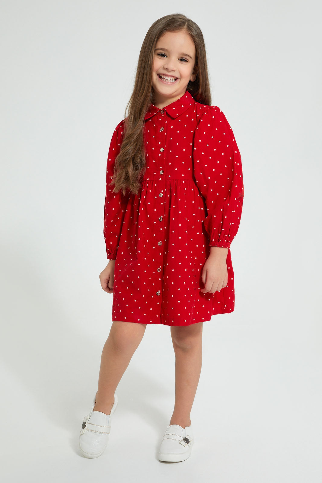 Redtag-Red-Polka-Dot-Dress-Dresses-Girls-2 to 8 Years