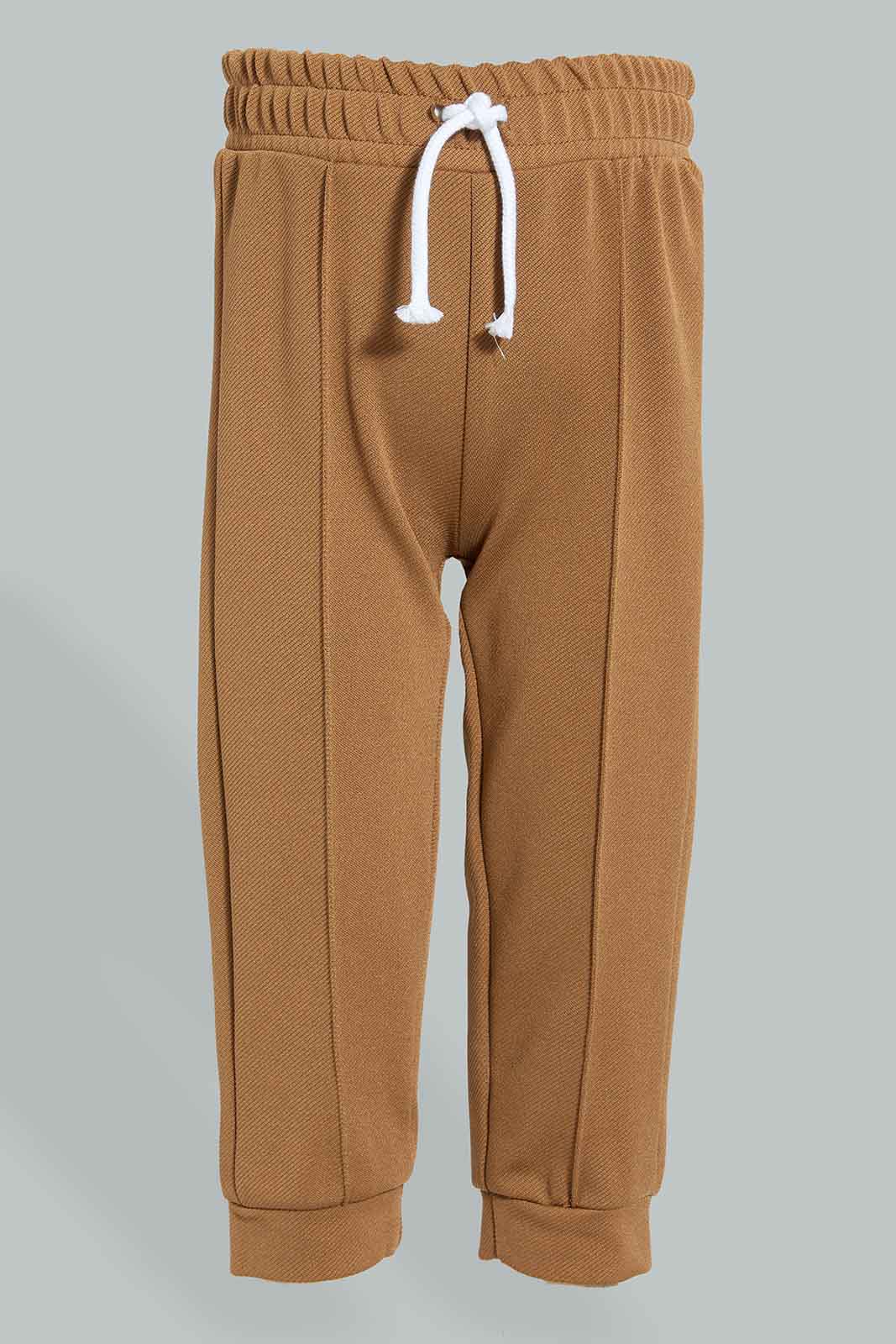Redtag-Brown-Woven-Jog-Set-With-Pocket-Jog-Sets-Infant-Boys-3 to 24 Months