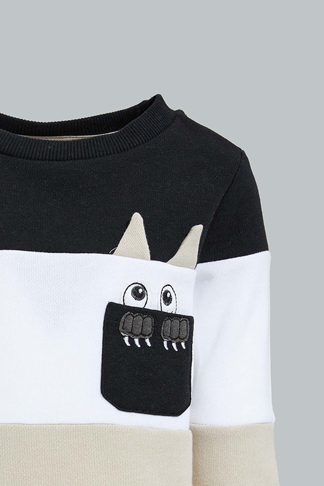 Redtag-Beige-Black-And-White-Novelty-Style-Jog-Sets-Infant-Boys-3 to 24 Months