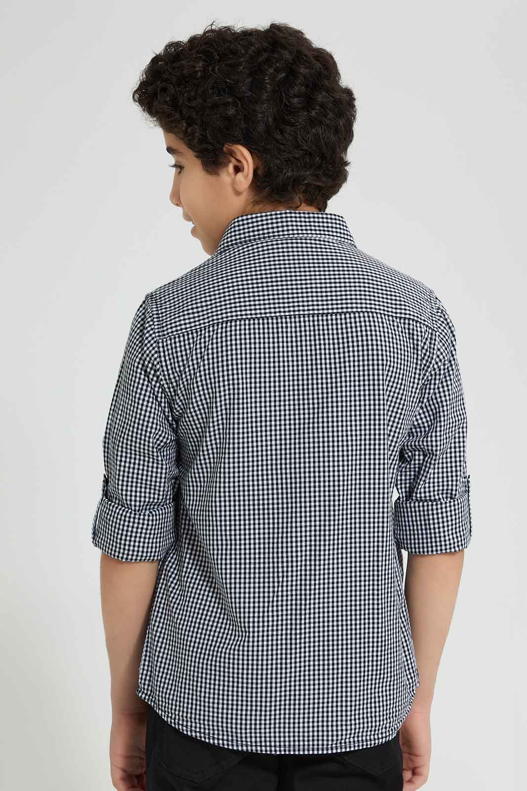 Redtag-Black-Check-With-T-Shirt-Casual-Shirts-Senior-Boys-9 to 14 Years