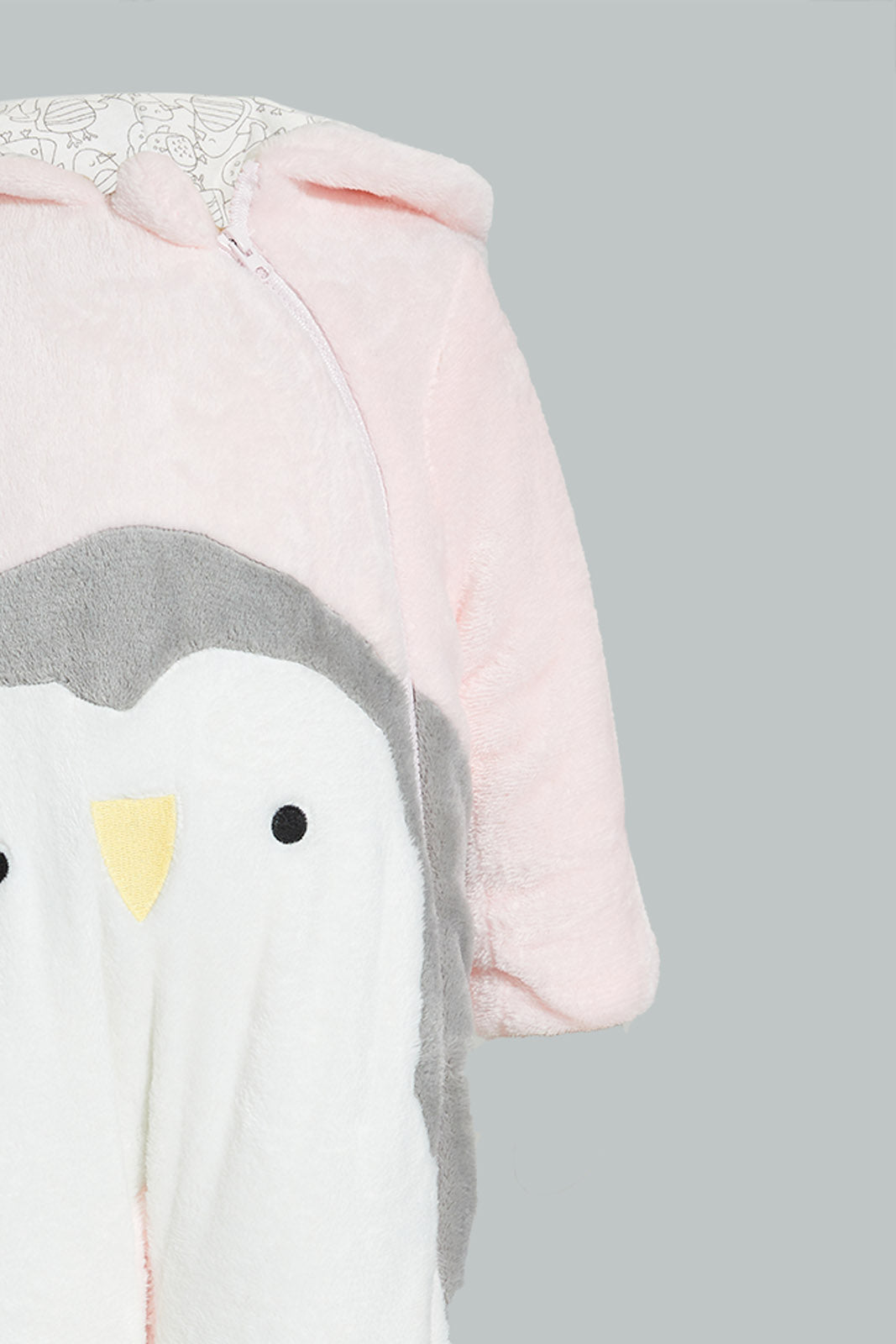Redtag-Pink-Penguin-Fluffy-Padded-Pram-Suit-Coats-Baby-0 to 12 Months