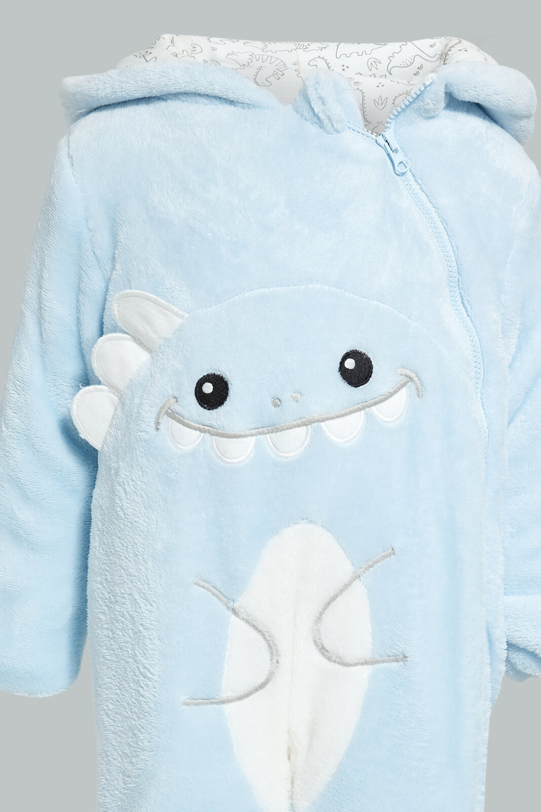Redtag-Blue-Baby-Shark-Fluffy-Padded-Pram-Suit-Coats-Baby-0 to 12 Months