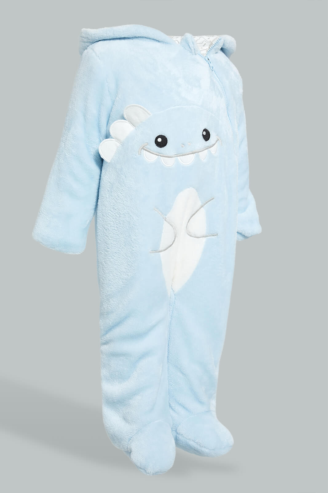 Redtag-Blue-Baby-Shark-Fluffy-Padded-Pram-Suit-Coats-Baby-0 to 12 Months