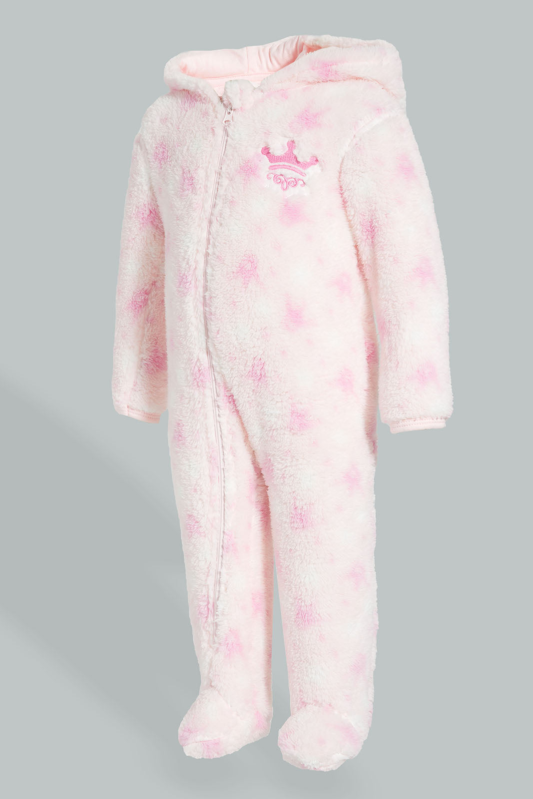 Redtag-Pink-Crown--Hooded-Fluffy-Coat-Coats-Baby-0 to 12 Months
