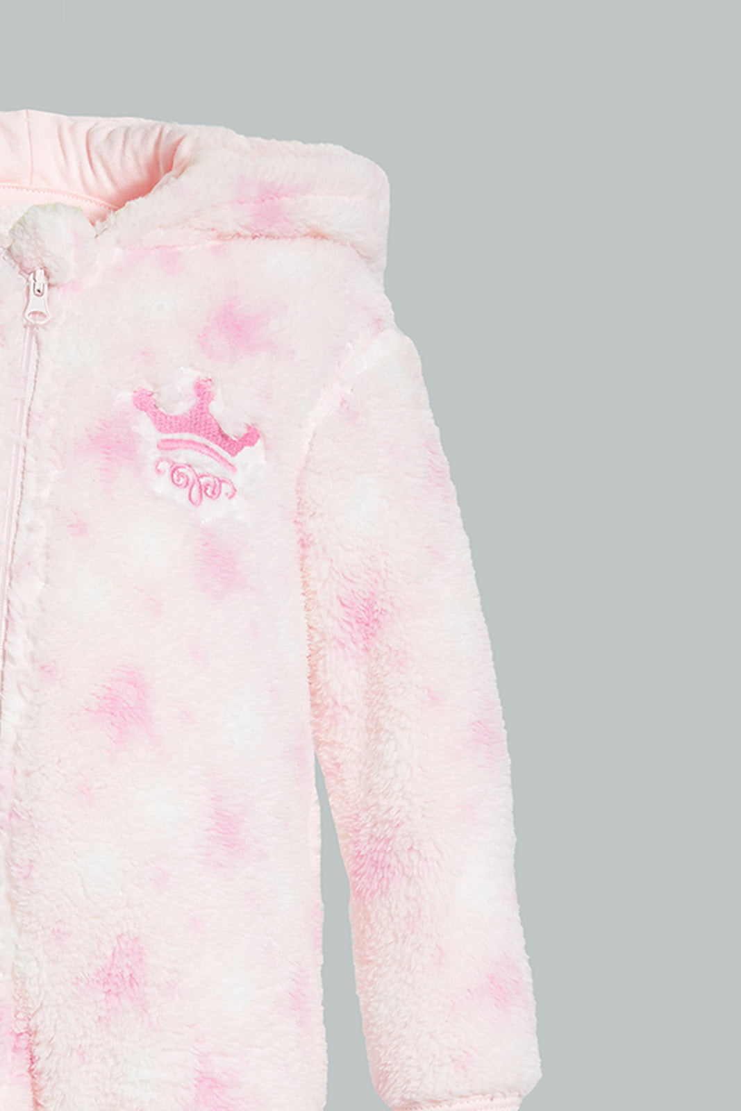 Redtag-Pink-Crown--Hooded-Fluffy-Coat-Coats-Baby-0 to 12 Months