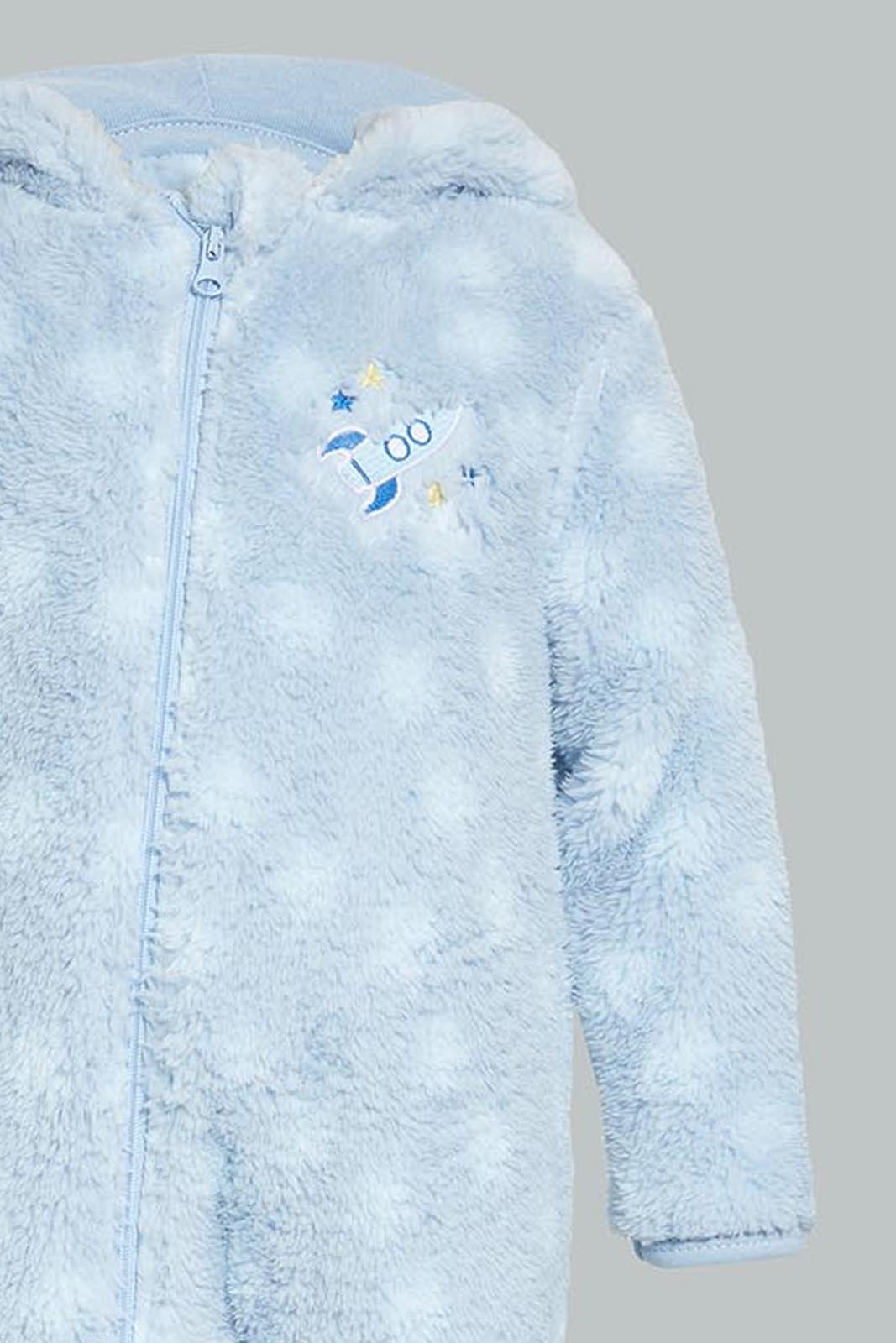 Redtag-Blue-Spaceship-Hooded-Fluffy-Coat-Coats-Baby-0 to 12 Months