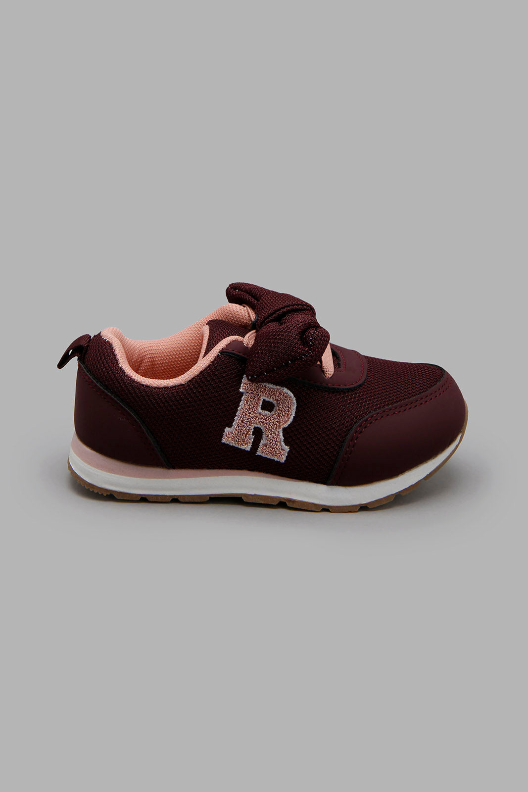 Redtag-Burgundy-Bow-Trim-Sneaker-Character,-Colour:Burgundy,-Filter:Girls-Footwear-(1-to-3-Yrs),-ING-Casual-Shoes,-New-In,-New-In-ING-FOO,-Non-Sale,-W21B-Infant-Girls-1 to 3 Years