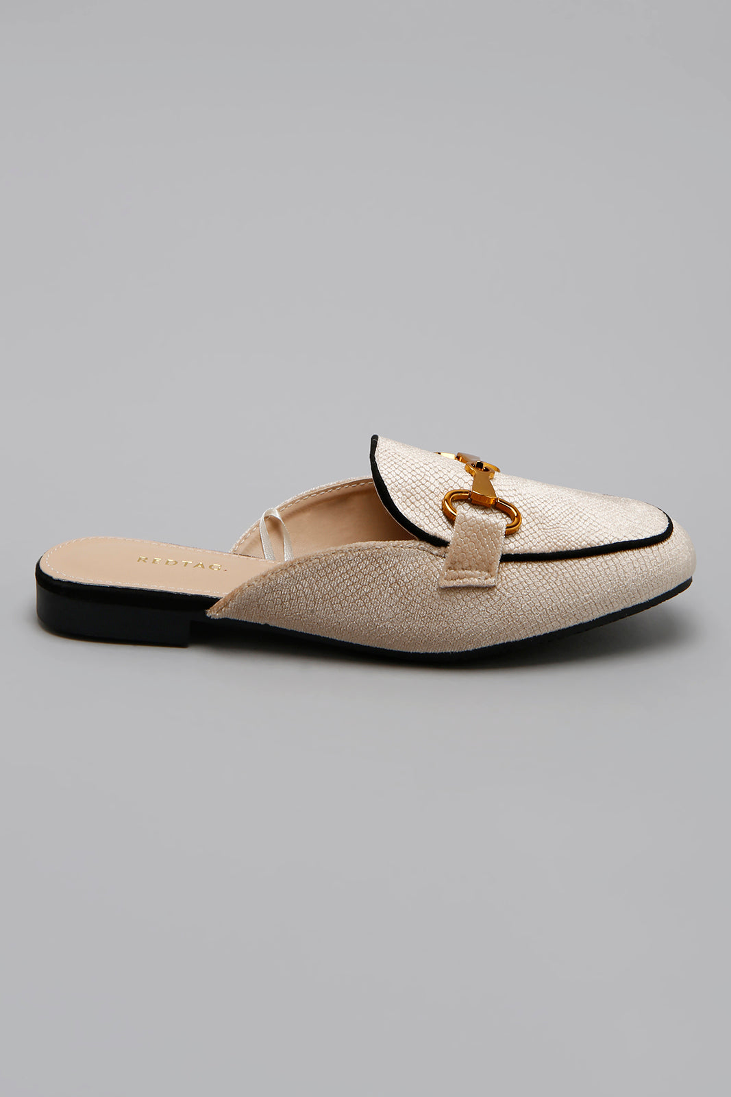 Beige Closed Toe With Buckle Trim