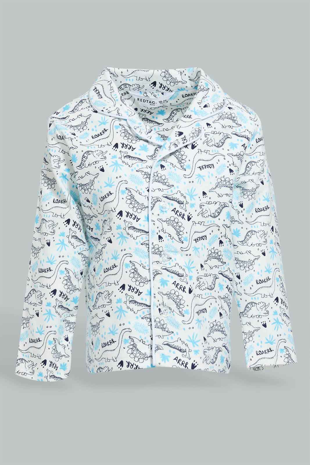 Redtag-Ecru-Dino-Printed-Flannel-Pj-Set-(2-Pack)-Pyjama-Sets-Infant-Boys-3 to 24 Months