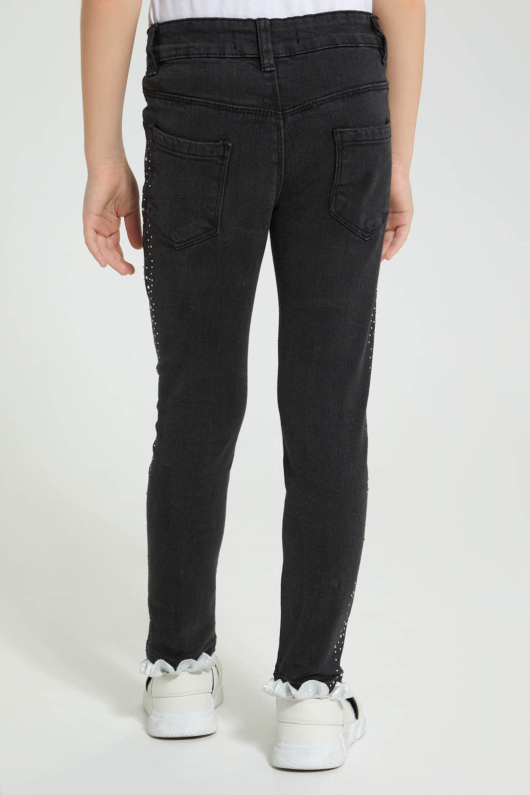 Redtag-Black-Jean-With-Studs-Jeans-Slim-Fit-Girls-2 to 8 Years