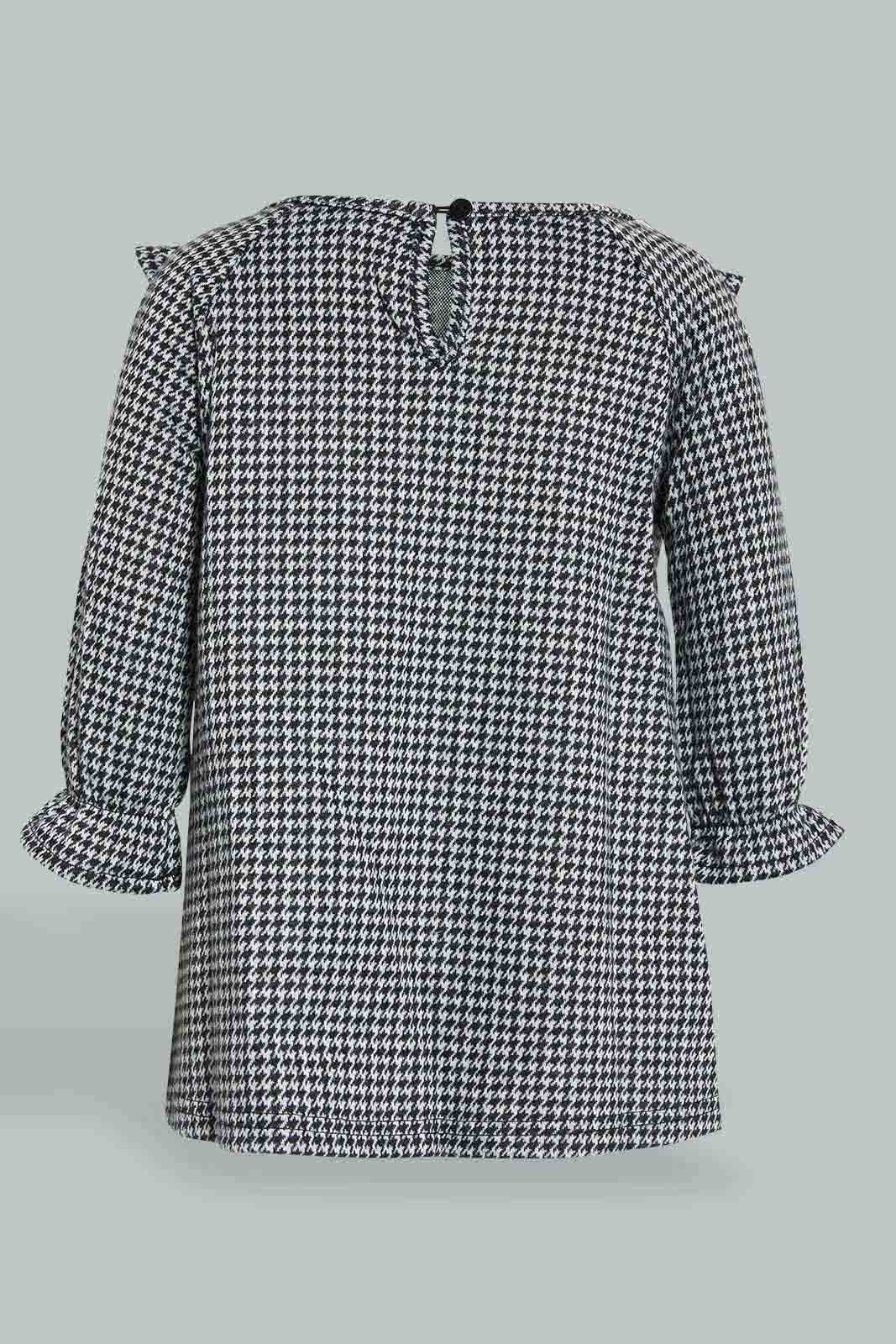 Redtag-Ing-Frilled-Houndstooth-Dress-Dresses-Infant-Girls-3 to 24 Months