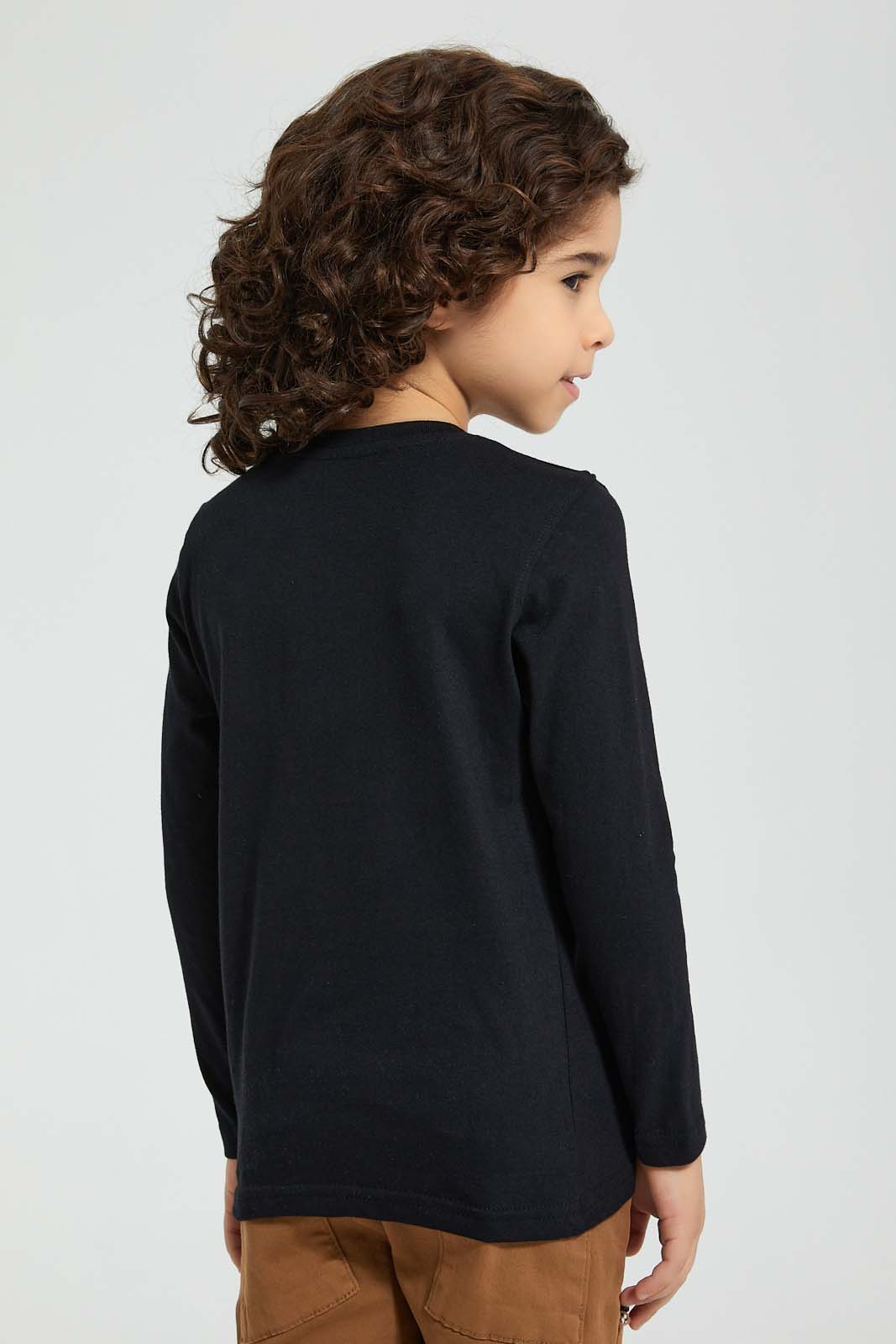 Redtag-Black-Snoopy-Long-Sleeve-T-Shirt-Boys-T-Shirts,-Character,-Colour:Black,-Filter:Boys-(2-to-8-Yrs),-New-In,-New-In-BOY,-Non-Sale,-Section:Kidswear,-TBL,-W21B-Boys-2 to 8 Years