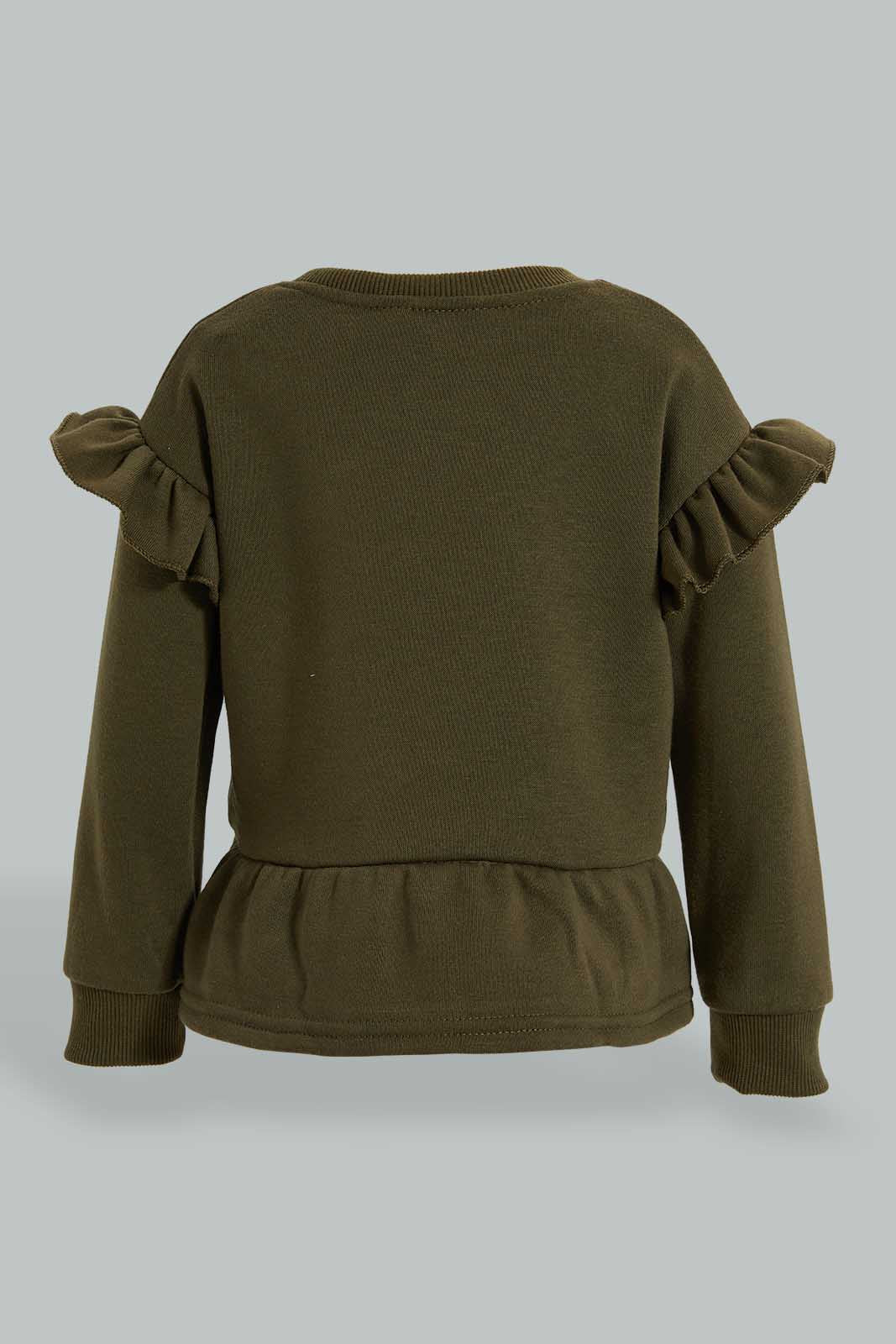 Redtag-Olive-Frilled-Shoulder-Jog-Suit-Jog-Sets-Infant-Girls-3 to 24 Months
