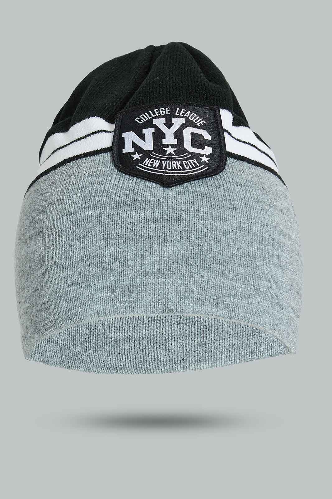 Redtag-Grey-And-Black-Knitted-Cap-Beanies-Men's-
