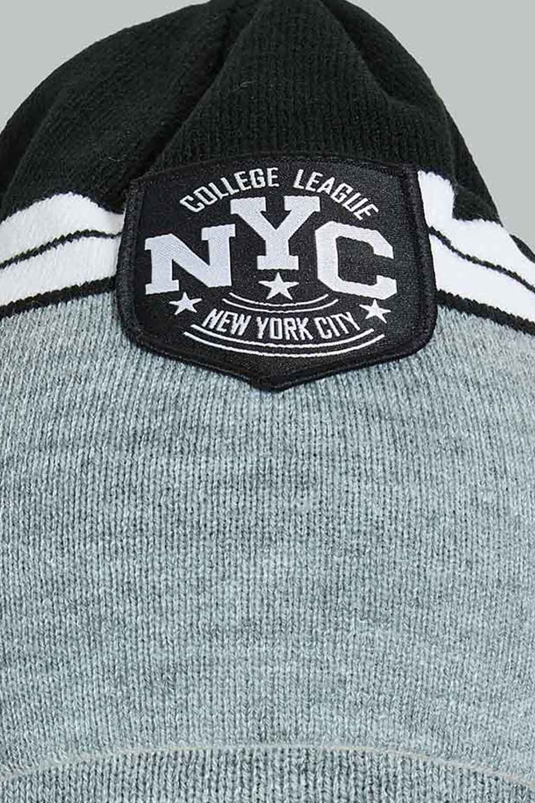 Redtag-Grey-And-Black-Knitted-Cap-Beanies-Men's-